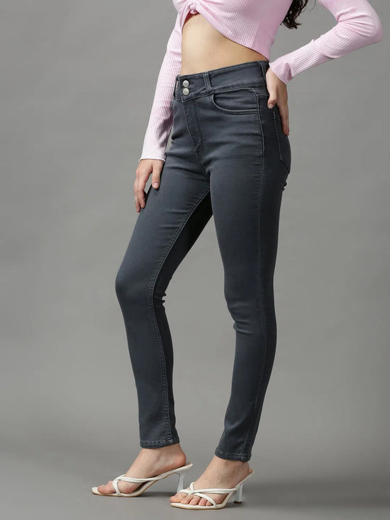 Women's Grey Solid Skinny Fit Denim Jeans-GZ-5281-Grey