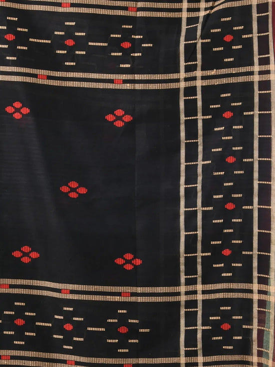 Black Cotton Soft Saree With Texture Designs-MA62CT331210042