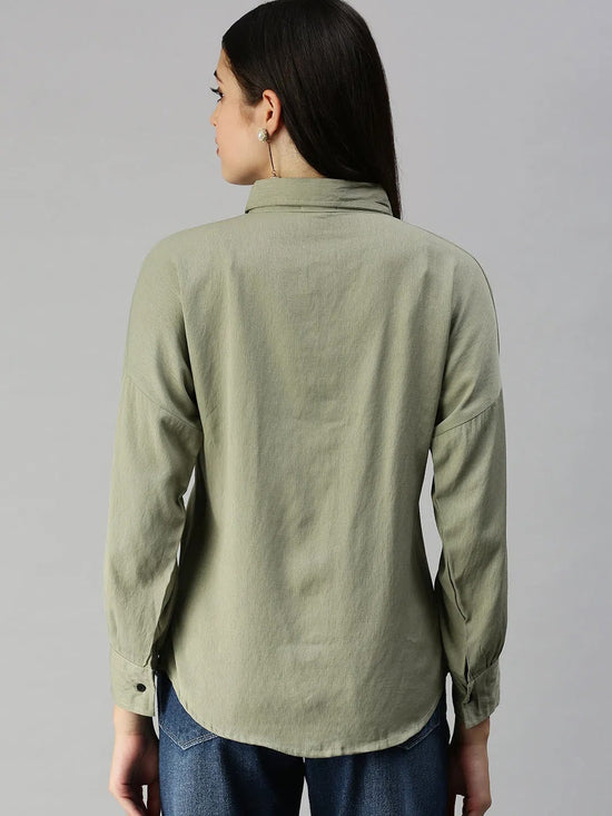 Women's Olive Solid Shirt-AE-10196-Olive