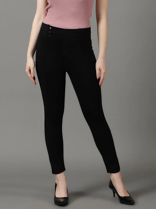 Women Black Solid Slim Fit Jeggings-AF-1895-Black