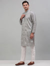 Men's Grey Embroidered Kurta with Pyjama.-JOKP-P-698Grey