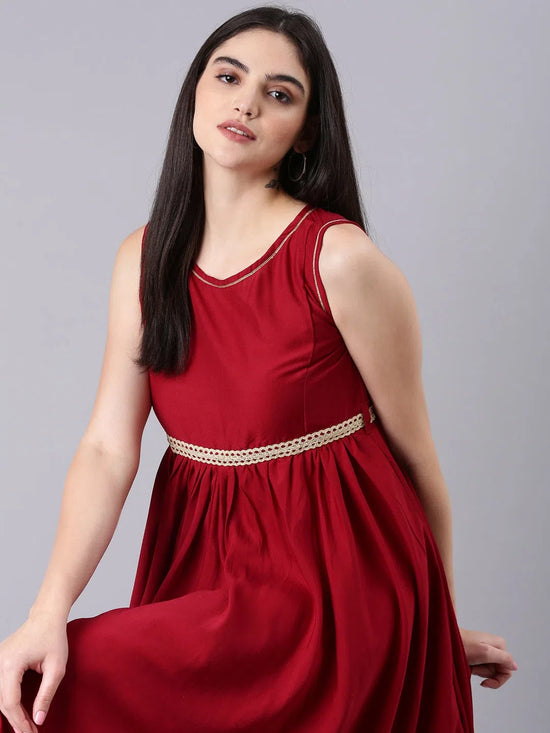 Women Maroon Solid Fit and Flare Dress-RE-SKF-207-Maroon