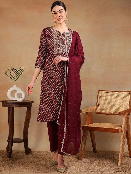 Ahika Women Maroon Cotton Blend Embroidered Straight Kurta Pant Set-VKSKD2185_XS