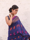 Blue Pure Cotton Saree With Temple Border-MA54CT33550078