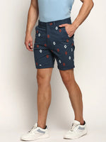 Men Teal Geometrical Shorts-ORBIT-11-Teal