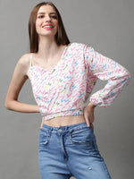 Women's White Printed Crop Top-AE-10405-White