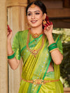 Saree Mall Women's Kanjeevaram  Lime Green Woven Design Designer Saree With Blouse Piece-VIRAST5206