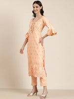 Women Peach Floral Kurta Set-AN-014-Peach