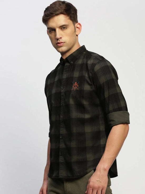 Men Green Checked Shirt-CLEON-1799-Green