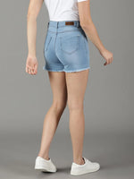 Women's Blue Solid Denim Shorts-LT-S-22439-Blue