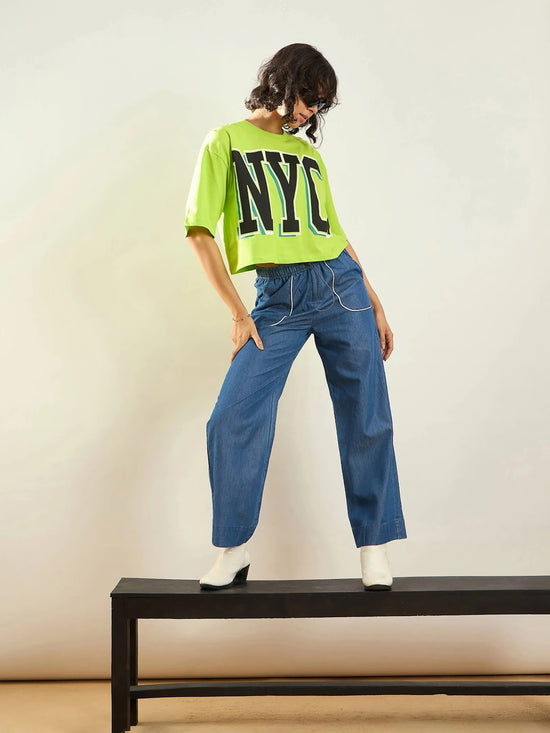 Women Blue Tencel Contrast Piping Detail Pants