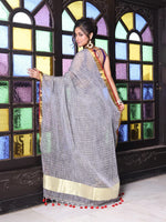 Grey Checkbox Designs Soft Linen Saree With Zari Borders-MA62LN33990024