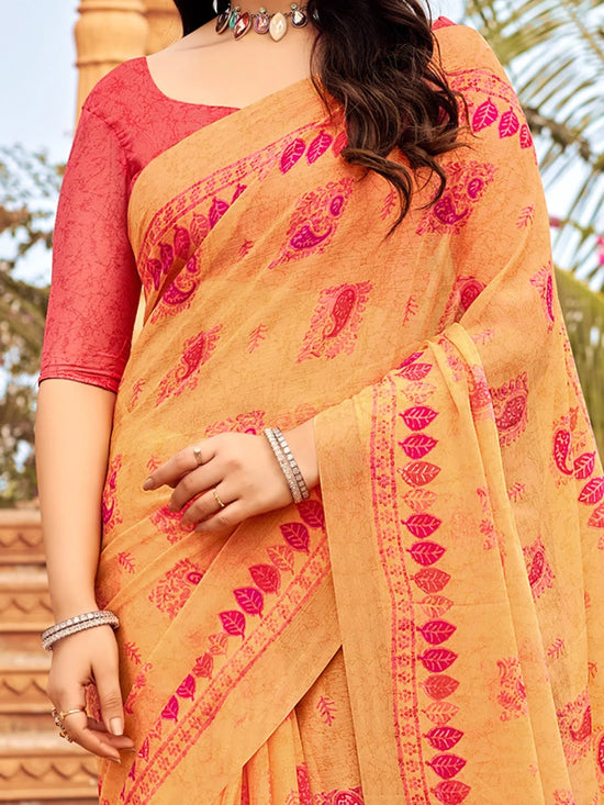 Saree Mall Women's Chiffon Orange Printed Designer Saree With Blouse Piece-STARCFN31202A