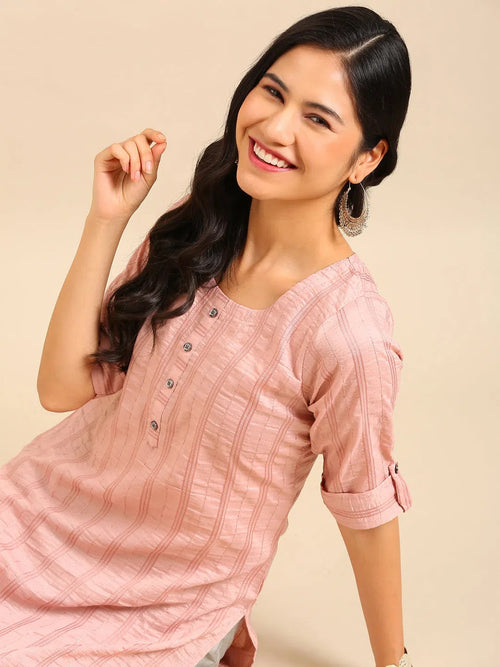 Women's Pink Embellished Straight Kurta-SKC-3266-Pink