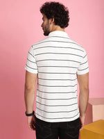 Venitian Men Printed Polo Neck Cotton White T-Shirt