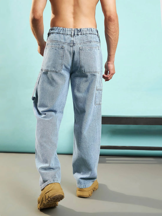 Men Ice Blue Carpenter Loose Fit Jeans