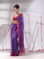 Purple Cotton Saree With Stripes Design-MA55CT06540087