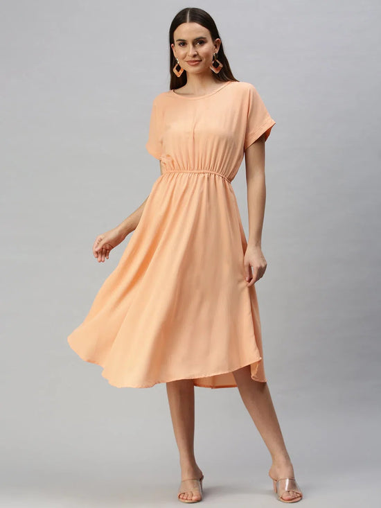 Women's A-Line Peach Dress-AE-9871-Peach