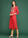 Women's Red Embellished Straight Kurta-GW-477-Red