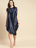 Asymmettric side cowl dress in Navy