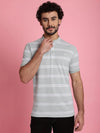 Venitian Men Henley Neck Striped Cotton Light Green T-Shirt