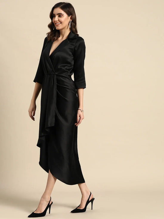 Shirt Dress with front Drape in Black