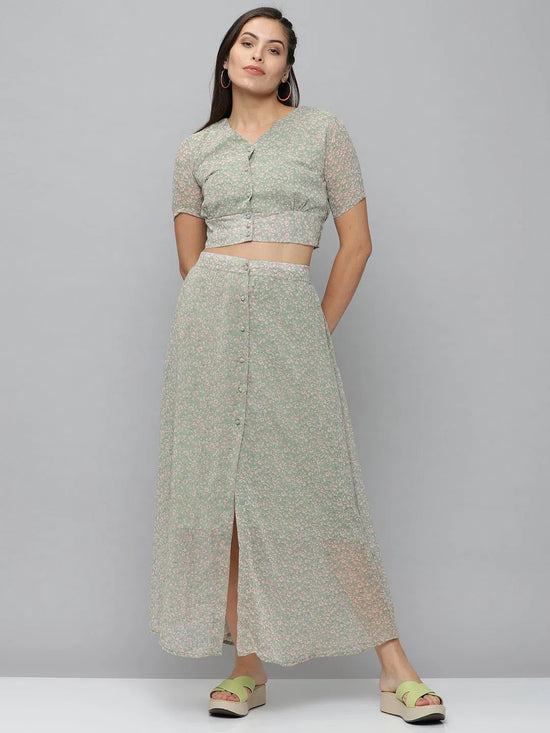 Women's Green Printed Co-Ords-AE-7066-Green