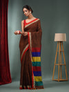 Brown Matka Handwoven Saree With Multicolour Stripes Pallu-MA50MT062200069