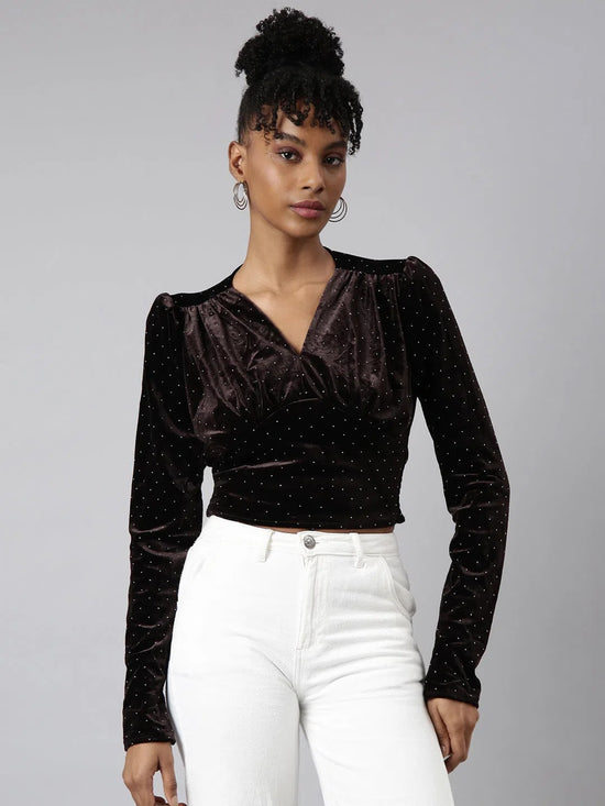 Women Brown Solid Empire Crop Top-CHN-8061-Brown