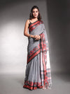 Grey Pure Cotton Soft Saree With Nakshi Border-MA54CT33440061