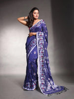 Navy Blue Pure Cotton Soft Saree With Nakshi Designs-MA54CT33770115