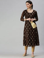 Women's Brown Printed Straight Kurta-GW396-Brown