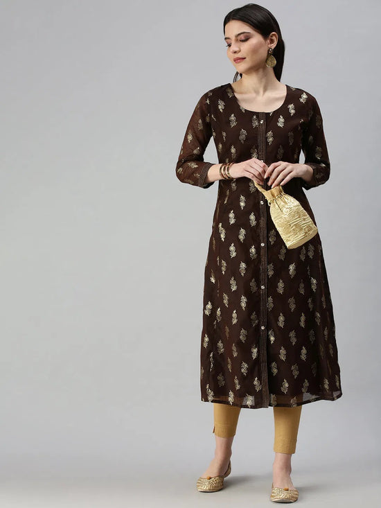 Women's Brown Printed Straight Kurta-GW396-Brown