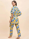 Kurta Pyjama with Kaftan Overlay Set in Blue and Yellow Pineapple Print