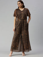 Women's Black Printed Jumpsuits-AE-1129-Blackbrown