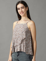 Women's Grey Printed Wrap Top-AE-10466-Taupe