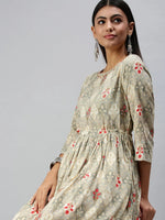 Women's Grey Printed Kurta Sets-BC1264-Grey