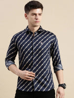 Men Navy Graphics Casual Shirt-SHARK-0780-Navyblue