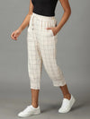 Women's Cream Checked Trouser-AE-10465-Cream