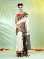 Off White Cotton Saree With Temple Borders-MA66CT43640015