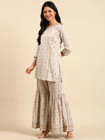 Women's Grey Printed Kurta Set-BSM-1597-Grey