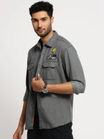 Men Grey Spread Collar Solid Oversized Shirt-SMILEDENIM-4916-Grey