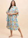 Long Kaftan Dress in Blue and Pink Watermelon Print