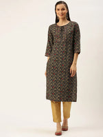 Women's Brown Printed Straight Kurtas-HO-1431-Coffeebrown