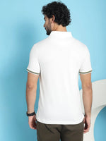 Venitian Men Double Mercerised Printed Polo Neck WHITE T-Shirt for Men