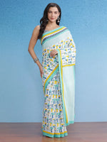 Saree Mall Women's Cotton White Printed Designer Saree With Blouse Piece-MINAXI4303