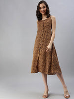 Women's Animal Camel Brown Fit and Flare Dress-AE-9921-Camelbrown