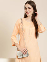 Women Peach Striped Straight Kurta-RA-017-Peach