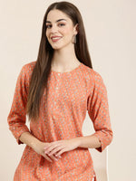 Women Peach Floral Straight Kurta-ON-0046-Peach