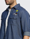 Men Navy Blue Spread Collar Solid Oversized Shirt-SMILEDENIM-4913-Navyblue